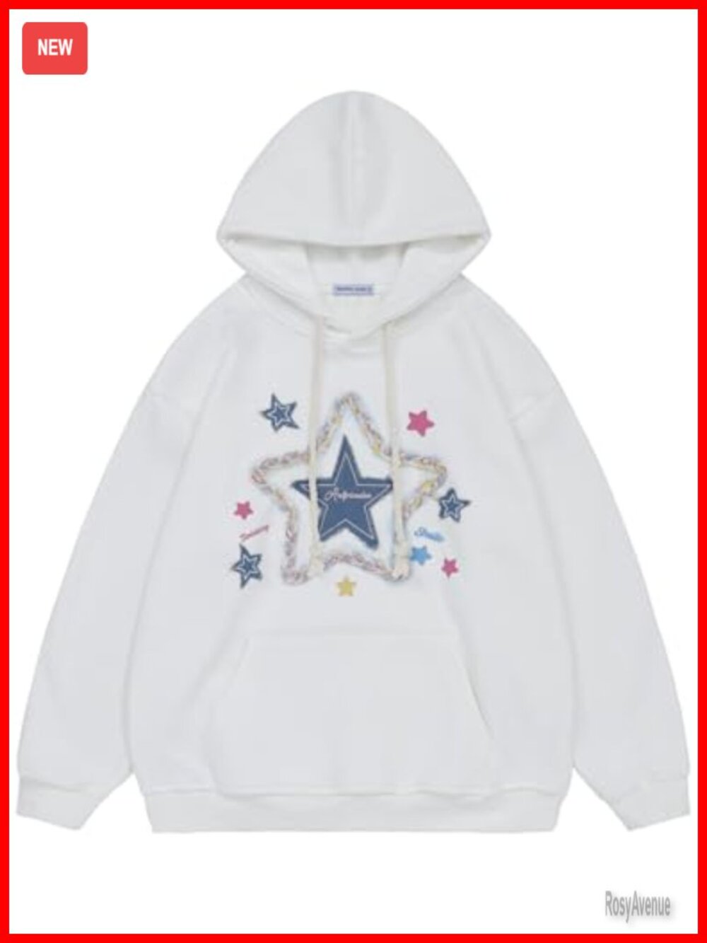 Oversized Star Graphic Fleece Hoodie with Pocket Long Sleeve Pullover